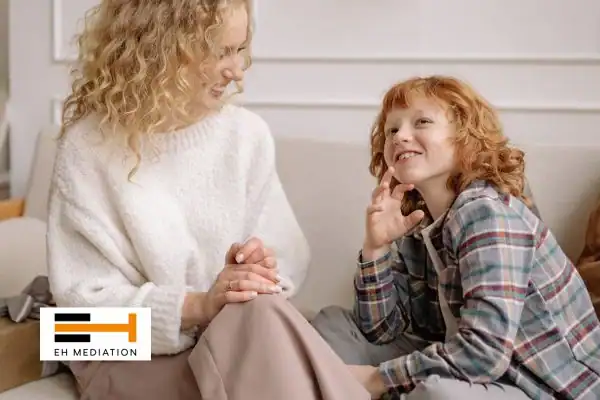 Happy mother and child after sorting child arrangements mediation Greenwich