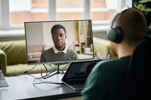 Man attending online mediation Greenwich MIAMS session